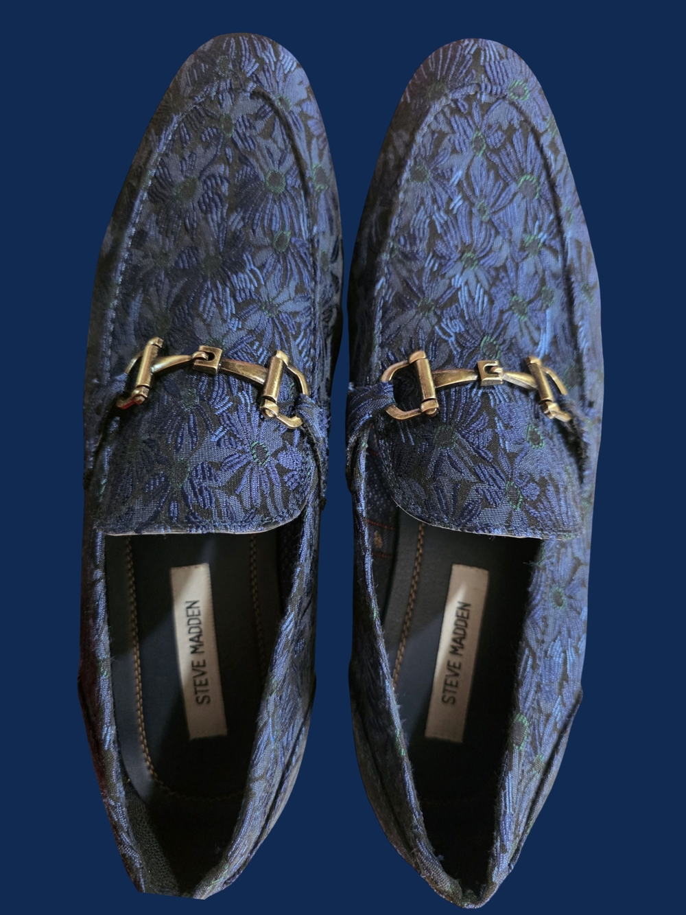 Dexter Men's Blue Floral Jacquard Loafers with Gold Bit
